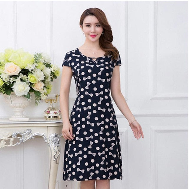 Xl-5xl 2019 Women Print Dresses Long Casual O-neck Cotton Dress Short Sleeves Mid-calf Plus Size Loose Vestidos Clothes