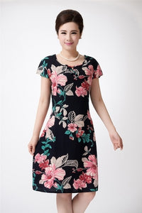 Xl-5xl 2019 Women Print Dresses Long Casual O-neck Cotton Dress Short Sleeves Mid-calf Plus Size Loose Vestidos Clothes