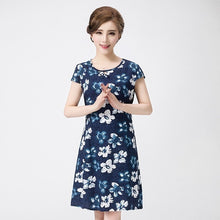 Load image into Gallery viewer, Xl-5xl 2019 Women Print Dresses Long Casual O-neck Cotton Dress Short Sleeves Mid-calf Plus Size Loose Vestidos Clothes