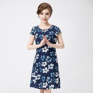Xl-5xl 2019 Women Print Dresses Long Casual O-neck Cotton Dress Short Sleeves Mid-calf Plus Size Loose Vestidos Clothes