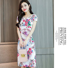 Load image into Gallery viewer, Xl-5xl 2019 Women Print Dresses Long Casual O-neck Cotton Dress Short Sleeves Mid-calf Plus Size Loose Vestidos Clothes