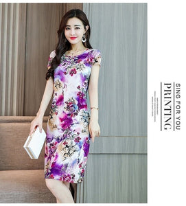 Xl-5xl 2019 Women Print Dresses Long Casual O-neck Cotton Dress Short Sleeves Mid-calf Plus Size Loose Vestidos Clothes