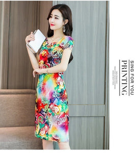 Xl-5xl 2019 Women Print Dresses Long Casual O-neck Cotton Dress Short Sleeves Mid-calf Plus Size Loose Vestidos Clothes