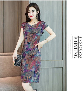 Xl-5xl 2019 Women Print Dresses Long Casual O-neck Cotton Dress Short Sleeves Mid-calf Plus Size Loose Vestidos Clothes