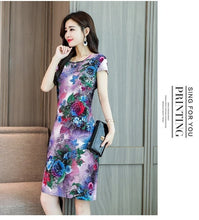 Load image into Gallery viewer, Xl-5xl 2019 Women Print Dresses Long Casual O-neck Cotton Dress Short Sleeves Mid-calf Plus Size Loose Vestidos Clothes