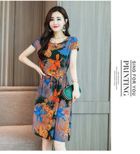Load image into Gallery viewer, Xl-5xl 2019 Women Print Dresses Long Casual O-neck Cotton Dress Short Sleeves Mid-calf Plus Size Loose Vestidos Clothes