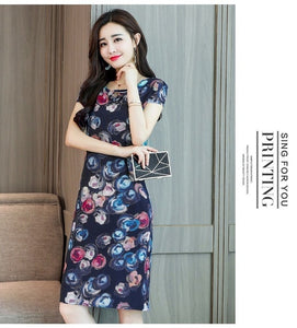 Xl-5xl 2019 Women Print Dresses Long Casual O-neck Cotton Dress Short Sleeves Mid-calf Plus Size Loose Vestidos Clothes