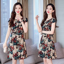 Load image into Gallery viewer, Xl-5xl 2019 Women Print Dresses Long Casual O-neck Cotton Dress Short Sleeves Mid-calf Plus Size Loose Vestidos Clothes