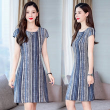 Load image into Gallery viewer, Xl-5xl 2019 Women Print Dresses Long Casual O-neck Cotton Dress Short Sleeves Mid-calf Plus Size Loose Vestidos Clothes