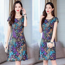 Load image into Gallery viewer, Xl-5xl 2019 Women Print Dresses Long Casual O-neck Cotton Dress Short Sleeves Mid-calf Plus Size Loose Vestidos Clothes