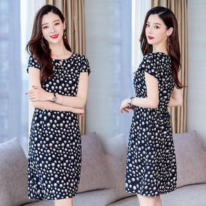 Xl-5xl 2019 Women Print Dresses Long Casual O-neck Cotton Dress Short Sleeves Mid-calf Plus Size Loose Vestidos Clothes