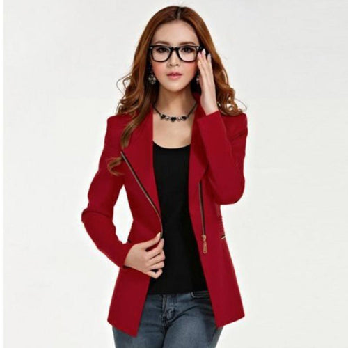 Fashion Women Jacket Long Sleeve Top Office Lady Zipper Blazer Suit Slim Fit Lapel Jacket Tops Coat Polyester Formal Outwear