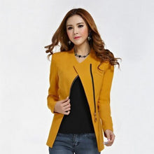 Load image into Gallery viewer, Fashion Women Jacket Long Sleeve Top Office Lady Zipper Blazer Suit Slim Fit Lapel Jacket Tops Coat Polyester Formal Outwear
