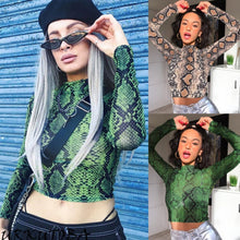 Load image into Gallery viewer, 2019 Brand New Women Snakeskin Mesh Sheer  Crop Top T Shirt Party See-through