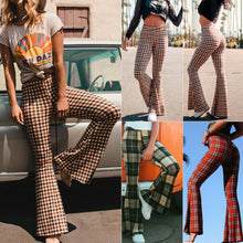 Load image into Gallery viewer, Vintage Plaid Women Girls High Waist Bell Bottom Long Flare Pants Stretch Boho Hippie Bell-Bottom Pants