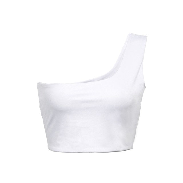 Women Sexy Cool Single One Shoulder Tank Tops Vest Bare Midriff Sleeveless T-Shirt Summer Beach Crop Top
