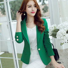 Load image into Gallery viewer, Fashion Women Blazers Green Yellow Long Sleeve Jackets Solid Single Button Coat Slim Office Lady Jacket Tops Blazer Feminino