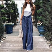 Load image into Gallery viewer, VONDA Summer Pants 2019 Loose Denim Wide Leg Pants Jeans Elastic High Waist Trousers Womens Clothing Casual Bottoms Pantalon 5XL