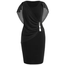 Load image into Gallery viewer, Plus Size 5XL Chiffon Knee Length Fitted Party Dress Women Solid Sleeveless O-Neck Sheath Dress Rhinestone Overlay Vestido z0522