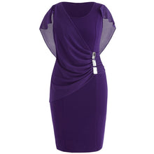 Load image into Gallery viewer, Plus Size 5XL Chiffon Knee Length Fitted Party Dress Women Solid Sleeveless O-Neck Sheath Dress Rhinestone Overlay Vestido z0522