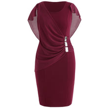 Load image into Gallery viewer, Plus Size 5XL Chiffon Knee Length Fitted Party Dress Women Solid Sleeveless O-Neck Sheath Dress Rhinestone Overlay Vestido z0522