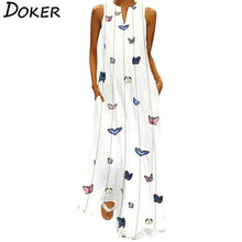 Load image into Gallery viewer, Summer Plus Size Bohemian Print Maxi Dress Women Daily Casual Sleeveless Striped Butterfly Print Loose Beach Dress With Pocket