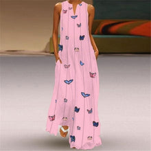 Load image into Gallery viewer, Summer Plus Size Bohemian Print Maxi Dress Women Daily Casual Sleeveless Striped Butterfly Print Loose Beach Dress With Pocket