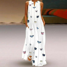 Load image into Gallery viewer, Summer Plus Size Bohemian Print Maxi Dress Women Daily Casual Sleeveless Striped Butterfly Print Loose Beach Dress With Pocket