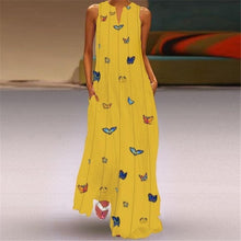 Load image into Gallery viewer, Summer Plus Size Bohemian Print Maxi Dress Women Daily Casual Sleeveless Striped Butterfly Print Loose Beach Dress With Pocket