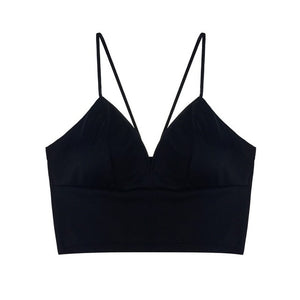 2 Colors Black White Satin Cami Tops Women's Bralette Bustier Bra Vest Shirt V Neck Ladies Top Backless Shirts Female Camisole