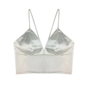 2 Colors Black White Satin Cami Tops Women's Bralette Bustier Bra Vest Shirt V Neck Ladies Top Backless Shirts Female Camisole
