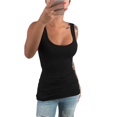 Women Ladies Summer Casual Solid Elastic Cotton U Neck Tank Sleeveless Slim Vest Tops S-5XL